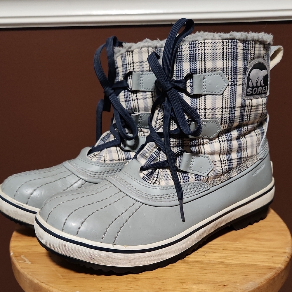Sorel Rivoli Blue Plaid Snow Boots